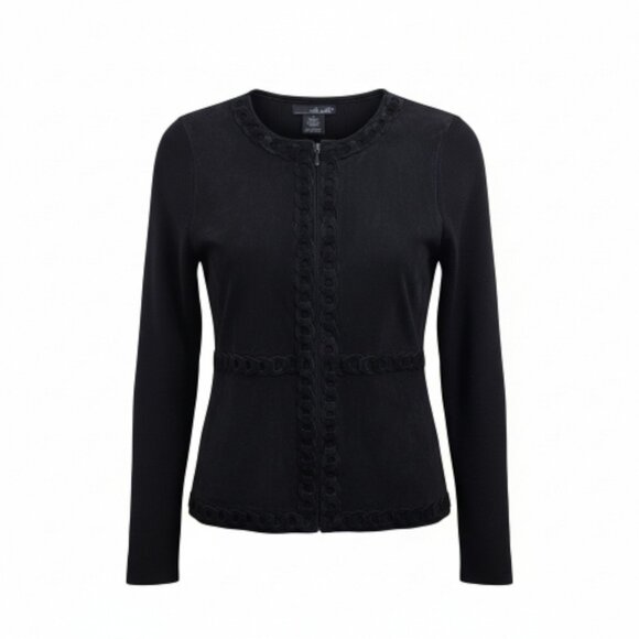 Willi Smith Black Suede Trim Zip Front Knit Jacket Cardigan Women’s Size S - Picture 10 of 10